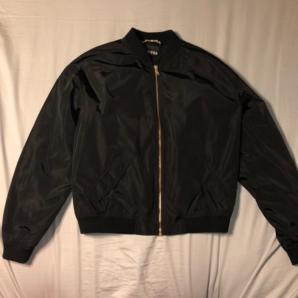 Express bomber jacket with gold hardware